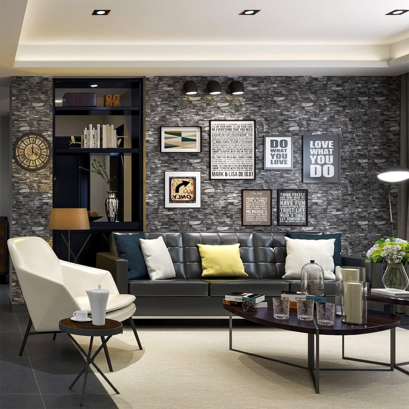 YLL YLL 10PCS 3D Wall Panels Peel and Stick 3D Brick Wallpaper Peel and Stick Faux Stone Wall Panel Foam Brick Self-Adhesive Wallpaper (Black,10pcs) - Image 2